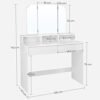 VASAGLE Toiletbord med 3-foldet spejl, Makeupbord med 2 skuffer Hvid - Billede 3