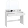 VASAGLE Toiletbord med 3-foldet spejl, Makeupbord med 2 skuffer Hvid - Billede 7