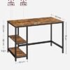 VASAGLE computerbord, Skrivebord med 2 hylder, rustic brown og Sort - Billede 4