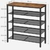 VASAGLE 5-TIER SKO RACK, Tall Shoe Storage med 4 mesh hyllor och stor topp för väskor, utrymme för entré, hall, stål, industri, rustikbrun och svart LBS038B01 - Billede 4