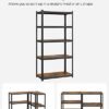 SONGMICS reol, industrielle, justerbare opbevaringshylder, brun og sort - Billede 6