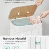 Songmics bambu tvättkorg, 72L fällbar tvätthämma, rektangulär förvaringsham med 3 handtag, 40 x 30 x 60 cm, vit LCB010W01 - Billede 3