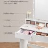 Toiletbord med Spejl og Pærer, Kosmetikbord med 2 Skuffer og 3 Åbne Rum, Makeup Toiletbord, Moderne, Hvid - Billede 4