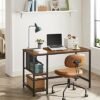 VASAGLE computerbord, Skrivebord med 2 hylder, rustic brown og Sort - Billede 3
