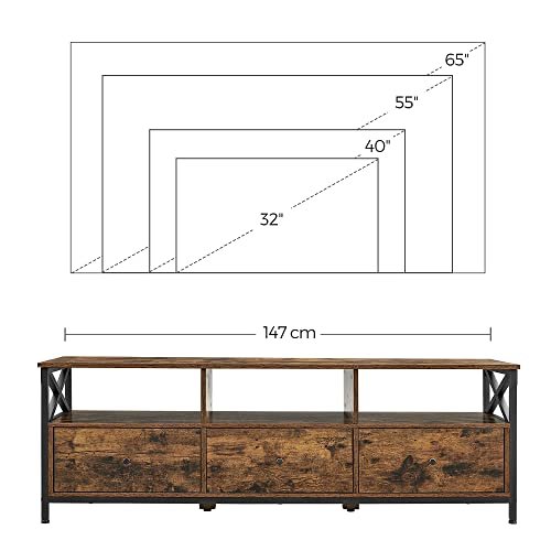 VASAGLE tv stander, tv-skab, tv-bord med 3 skuffer, rustik brun og sort 6 VASAGLE tv stander, tv-skab, tv-bord med 3 skuffer, rustik brun og sort - Billede 6