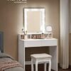 Toiletbord med Spejl og Pærer, Kosmetikbord med 2 Skuffer og 3 Åbne Rum, Makeup Toiletbord, Moderne, Hvid - Billede 2