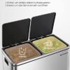 SONGMICS Dobbelt skraldespand, 2 x 30 L køkkenspand, metal pedalspand, sølv og sort - Billede 3