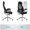 Ergonomisk kontorstol med justerbar højde og 360° rotation, sort mesh design.