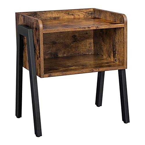 Vasagle Bedside Bord, Stackable sidebord med åbent rum, rustik brun og sort 1 sidebord