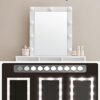 Toiletbord med Spejl og Pærer, Kosmetikbord med 2 Skuffer og 3 Åbne Rum, Makeup Toiletbord, Moderne, Hvid - Billede 3