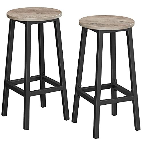 Sæt med 2 Køkkenstole med Robust Stålstel Højde 65 Cm Rund Nem Montering Industriel Stil Greige-sort 1 Sæt med 2 Køkkenstole med Robust Stålstel Højde 65 Cm Rund Nem Montering Industriel Stil Greige-sort