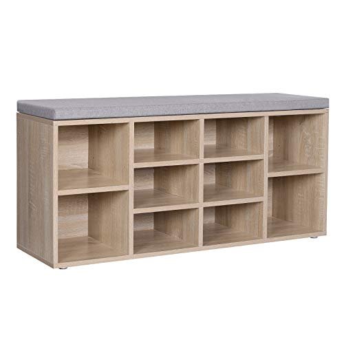 VASAGLE skobænk, skohylde, opbevaringsskab,104 x 30 x 48 cm, eg farve 1 skobænk