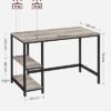 VASAGLE computerbord, Skrivebord med 2 hylder, Greige og Sort - Billede 4
