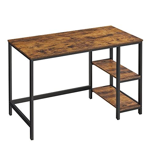VASAGLE computerbord, Skrivebord med 2 hylder, rustic brown og Sort 1 Skrivebord sort