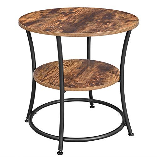 VASAGLE sidebord rundt, endebord med 2 hylder, rustik brun 1 sidebord rundt
