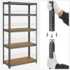 5-trins Reol, Stålreol til Opbevaring, Værktøjsfri Enhed, til Garage, Skur, Bæreevne 875 Kg, 40 X 90 X 180 Cm, Grå - Billede 6