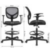SONGMICS Kontorstol Ergonomisk arbejdsstol med armlæn Sort - Billede 7