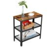 Vasagle sidebord, slutbord, dekorativt bord med 2 meshhylder, rustik brun - Billede 2