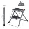Songmics 2-stegs stege, fällbar stege, 20 cm breda trappor täckta med glidgummi, med handtag, max. Statisk belastning 150 kg, stål, grå och svart GSL002GY01 - Billede 7