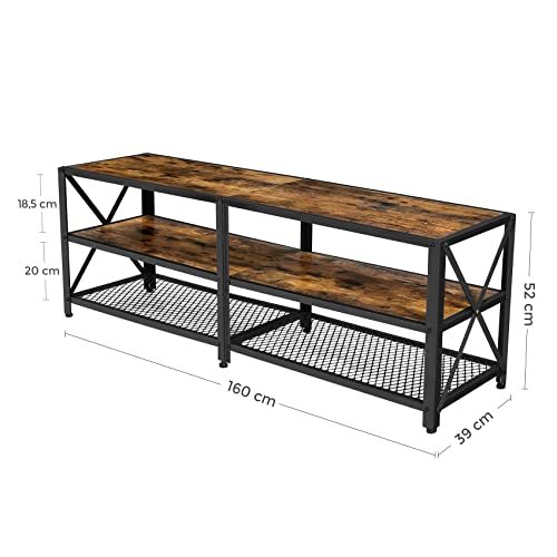 VASAGLE tv-stativ, tv bord til tv op 70 tommer, med hylder, stålramme, rustik brun 4 VASAGLE tv-stativ, tv bord til tv op 70 tommer, med hylder, stålramme, rustik brun - Billede 4