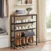 VASAGLE 5-TIER SKO RACK, Tall Shoe Storage med 4 mesh hyllor och stor topp för väskor, utrymme för entré, hall, stål, industri, rustikbrun och svart LBS038B01 - Billede 3
