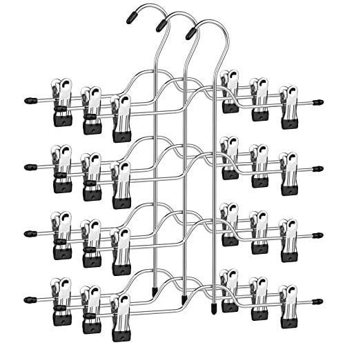 SONGMICS Bukse skørtsbøjler med clips, sæt med 3 4-lags metal buksebøjler, sølv og sort 1 Sæt med 3 metal buksebøjler med clips i sølv og sort.