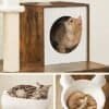 Kattekradsestolpe med kattebakke i vintage brun design.