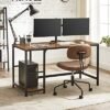 VASAGLE computerbord, skrivebord med 2 hylder, arbejdsbord, brun og sort - Billede 2