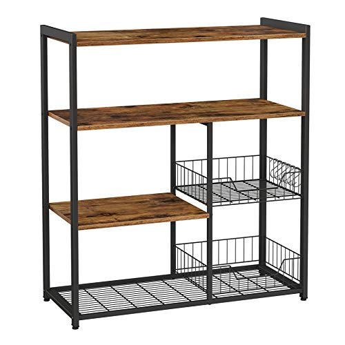 VASAGLE bagereol, køkkenø med 2 metalnetkurve, 80 x 35 x 95 cm, rustik brun 1 bagereol