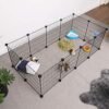 Marsvin Kravlegård, Indendørs Kaninløbsbur, Stort Træningsskab, DIY Metal Modulært Hegn til Hamster, Kæledyr, Små Dyr, Sort - Billede 3