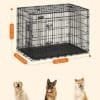 Foldbar hundekurv i sort, 122 cm lang, med to døre, XXL størrelse.