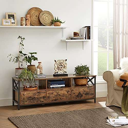 VASAGLE tv stander, tv-skab, tv-bord med 3 skuffer, rustik brun og sort 3 VASAGLE tv stander, tv-skab, tv-bord med 3 skuffer, rustik brun og sort - Billede 3
