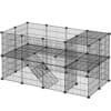 Sort 2-etagers metal pet playpen med adgangsrampe og gitterpaneler.