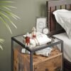 VASAGLE natbord, sengeskab, glas sidebord med skab, endebord, rustik brun - Billede 3