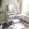 VASAGLE Toiletbord med 3-foldet spejl, Makeupbord med 2 skuffer Hvid - Billede 6
