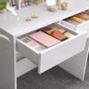VASAGLE Toiletbord med 3-foldet spejl, Makeupbord med 2 skuffer Hvid - Billede 2