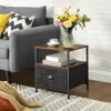 SONGMICS natbord med opbevaring, stofskuffekommode, industriel stil, sort - Billede 4