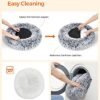 Hundeseng, Donut Cat Bed, Fluffy Beroligende Kæledyrsseng med Aftageligt Vaskbart Betræk, Blødt Langt Plys, 50 Cm, Grå - Billede 3