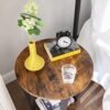 VASAGLE sidebord, rundt endebord med stålstel, rustik brun og sort - Billede 6