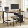 VASAGLE computerbord, Skrivebord med 2 hylder, rustic brown og Sort - Billede 2