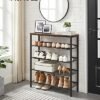 VASAGLE 5-TIER SKO RACK, Tall Shoe Storage med 4 mesh hyllor och stor topp för väskor, utrymme för entré, hall, stål, industri, rustikbrun och svart LBS038B01 - Billede 2
