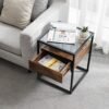 Vasagle sidebord, tempereret glasende bord, stabil stålramme, rustik brun og sort - Billede 4