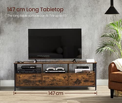 VASAGLE tv stander, tv-skab, tv-bord med 3 skuffer, rustik brun og sort 2 VASAGLE tv stander, tv-skab, tv-bord med 3 skuffer, rustik brun og sort - Billede 2