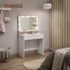 Toiletbord Vaskebord med 9 LED-pærer og Spejl Justerbar Lysstyrke 2 Skuffer og 3 Åbne Fakkelskuffer Moderne Hvid - Billede 3