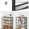 VASAGLE 5-TIER SKO RACK, Tall Shoe Storage med 4 mesh hyllor och stor topp för väskor, utrymme för entré, hall, stål, industri, rustikbrun och svart LBS038B01 - Billede 5