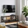 Moderne TV-stativ til op til 60 tommer TV med rustik brun og sort finish.