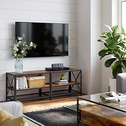 VASAGLE tv stativ, tv bord til tv op 60 tommer, stålramme, rustik brun og sort 2 VASAGLE tv stativ, tv bord til tv op 60 tommer, stålramme, rustik brun og sort - Billede 2