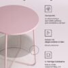 VASAGLE Lille rundt sofabord, sidebord med stofkurv, opbevaring, pastelrosa/sky hvid - Billede 7