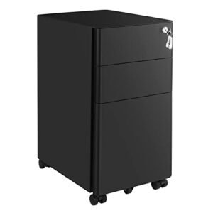 Mobile File Cabinet, Office Cabinet med hjul og lås, til A4, sort