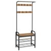 Vasagle Coat Rack, frakke står med skoopbevaringsbænk, 4-i-1-design, med 9 aftagelige kroge, en tøjskinne, til gangen, indgang, 33,7 x 77 x 183 cm, industriel, rustik valnød og sort HSR040B41